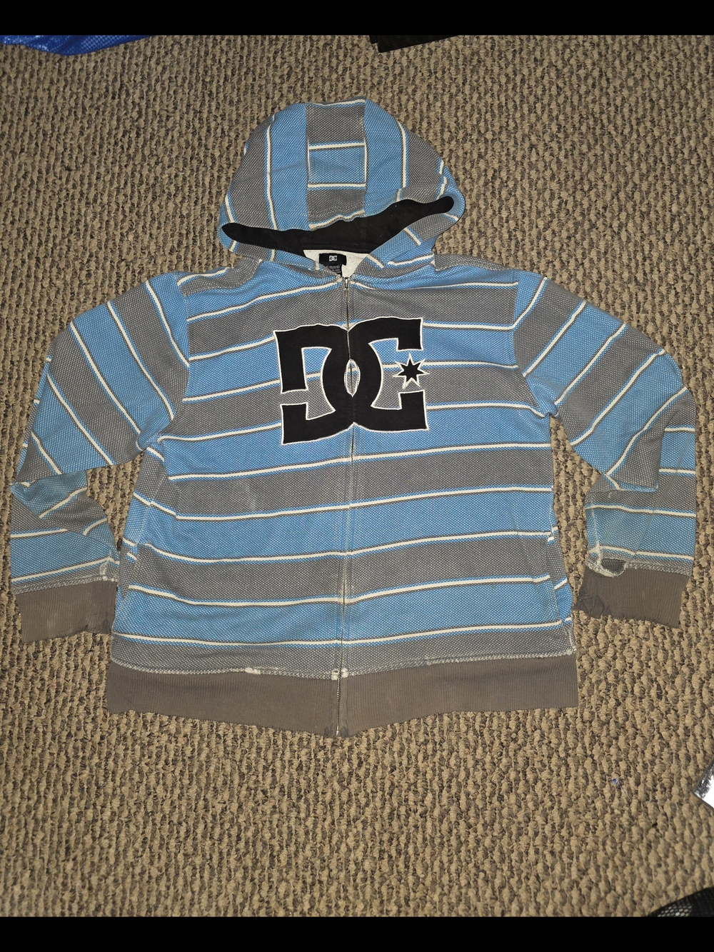 DC Striped Blue & Gray Hooded Zip Sweatshirt with Logo